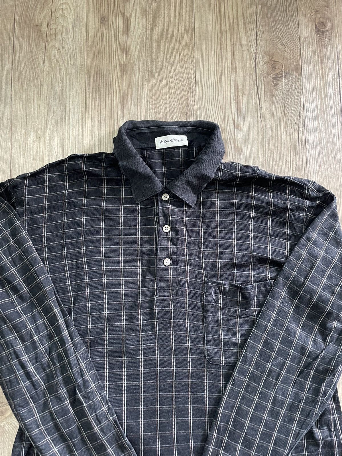 Vintage Vintage 90s Yves Saint Laurent Checked Long Sleeve T Shirt Size US M / EU 48-50 / 2 - 5 Thumbnail