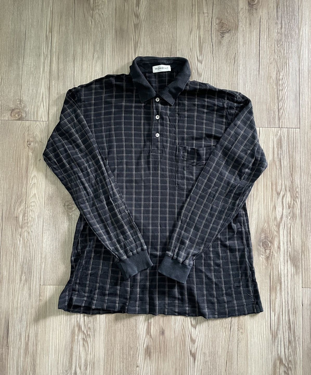 Vintage Vintage 90s Yves Saint Laurent Checked Long Sleeve T Shirt Size US M / EU 48-50 / 2 - 2 Thumbnail