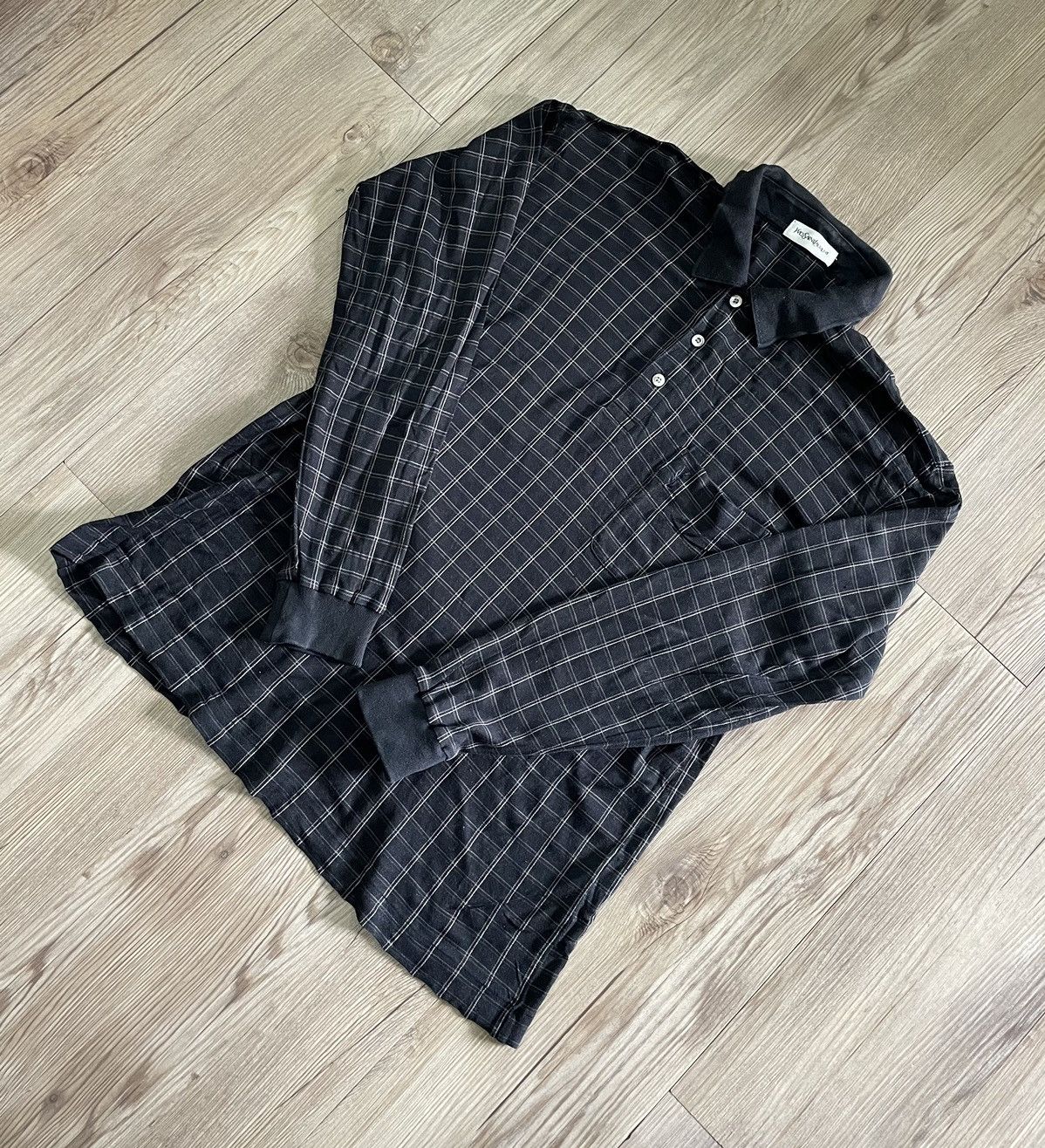 Vintage Vintage 90s Yves Saint Laurent Checked Long Sleeve T Shirt Size US M / EU 48-50 / 2 - 1 Thumbnail