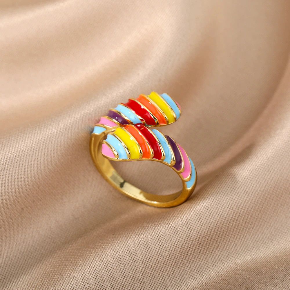 Jewelry Rainbow Neon Enamel Ring Size ONE SIZE - 1 Thumbnail