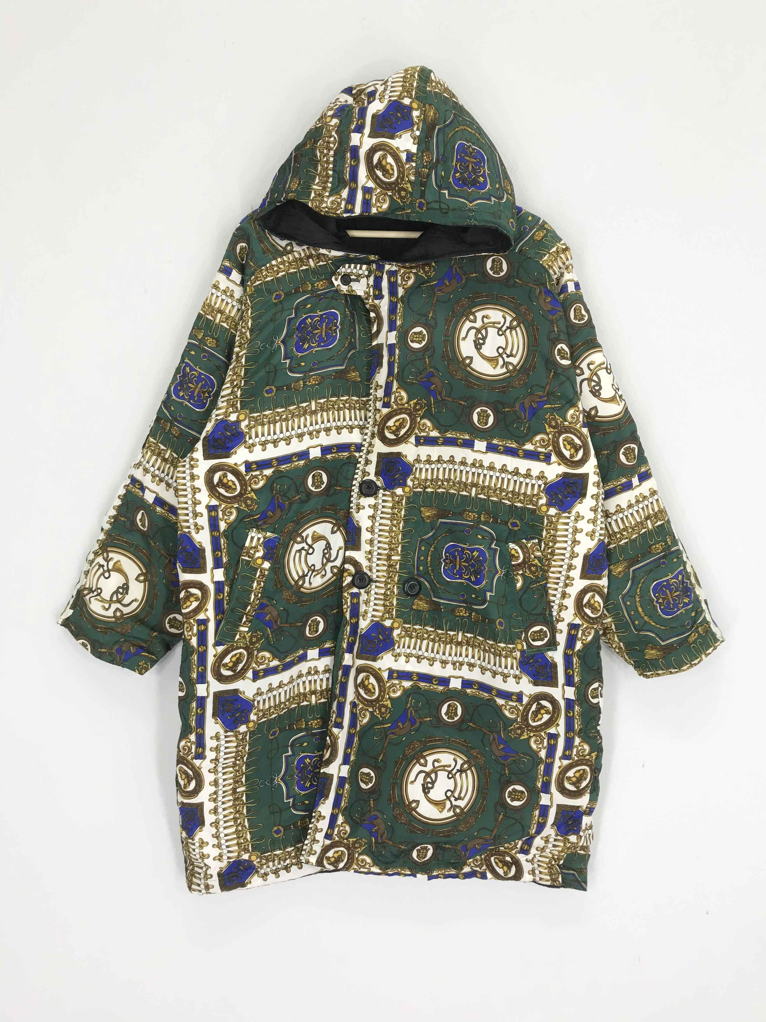 image of Avant Garde x Psyche Delic Vintage Novelty Baroque Gold Chain Long Jacket Pop Art in Green (Size XL
