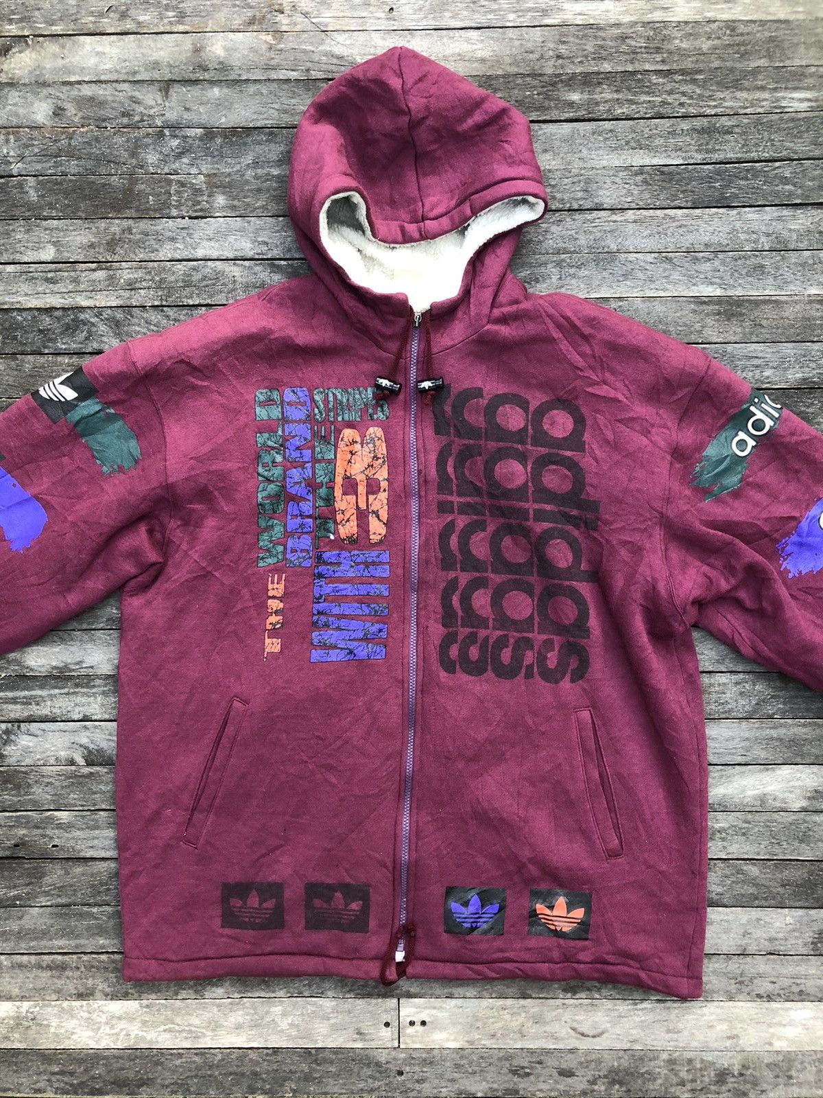 Adidas × Descente × Vintage Vintage 90s Adidas Trefoil Big Logo hoodies Size US L / EU 52-54 / 3 - 1 Thumbnail