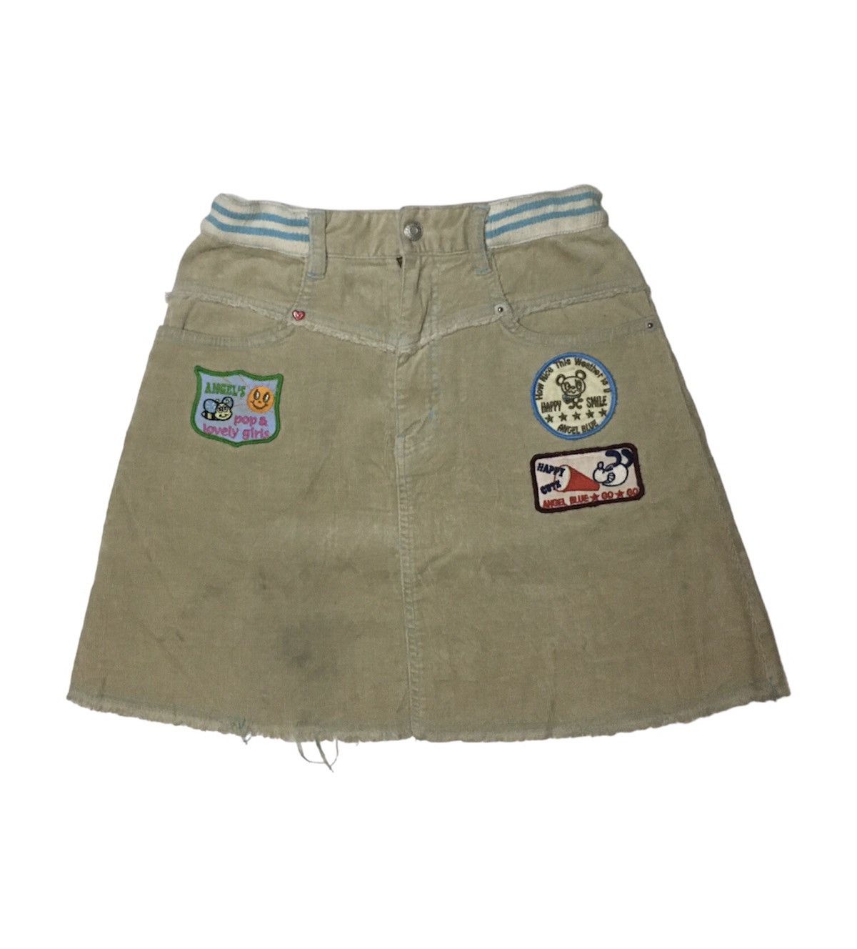 Beauty Beast 1990s Angel Blue Corduroy Mini Skirt Patch Size 27" / US 4 / IT 40 - 1 Thumbnail