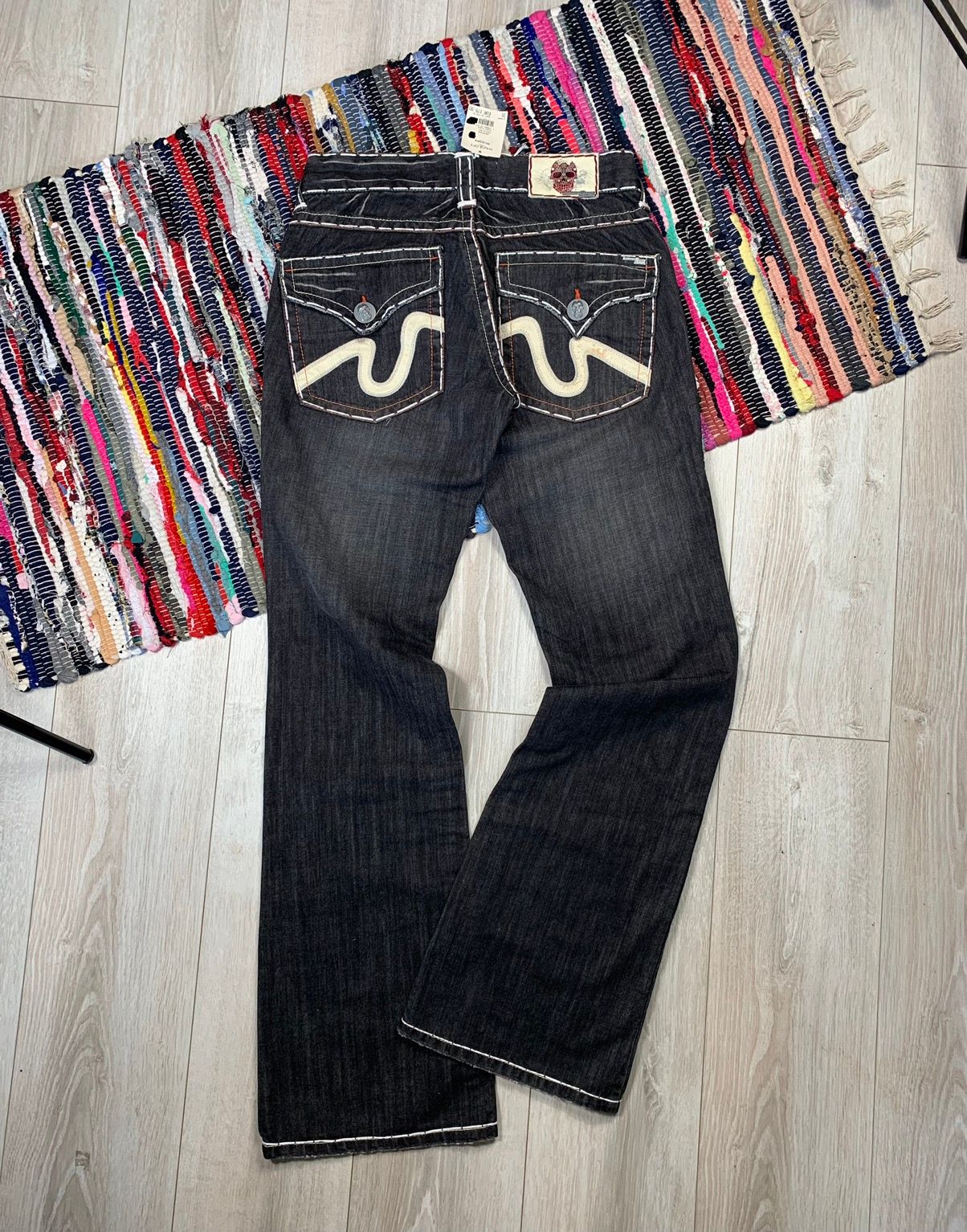 Pre-owned Vintage Laguna Beach Jeans Fat Stitch Pants  Flared Y2k In Black Dark Grey