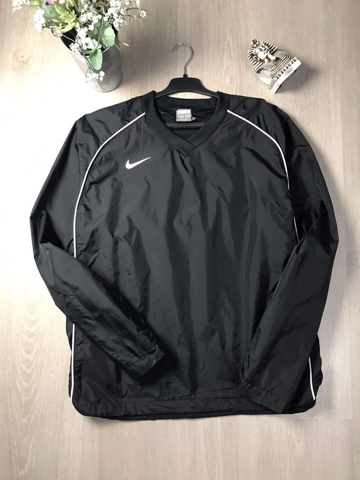 Vintage Nike Swoosh windbreaker Jacket Side Large Black