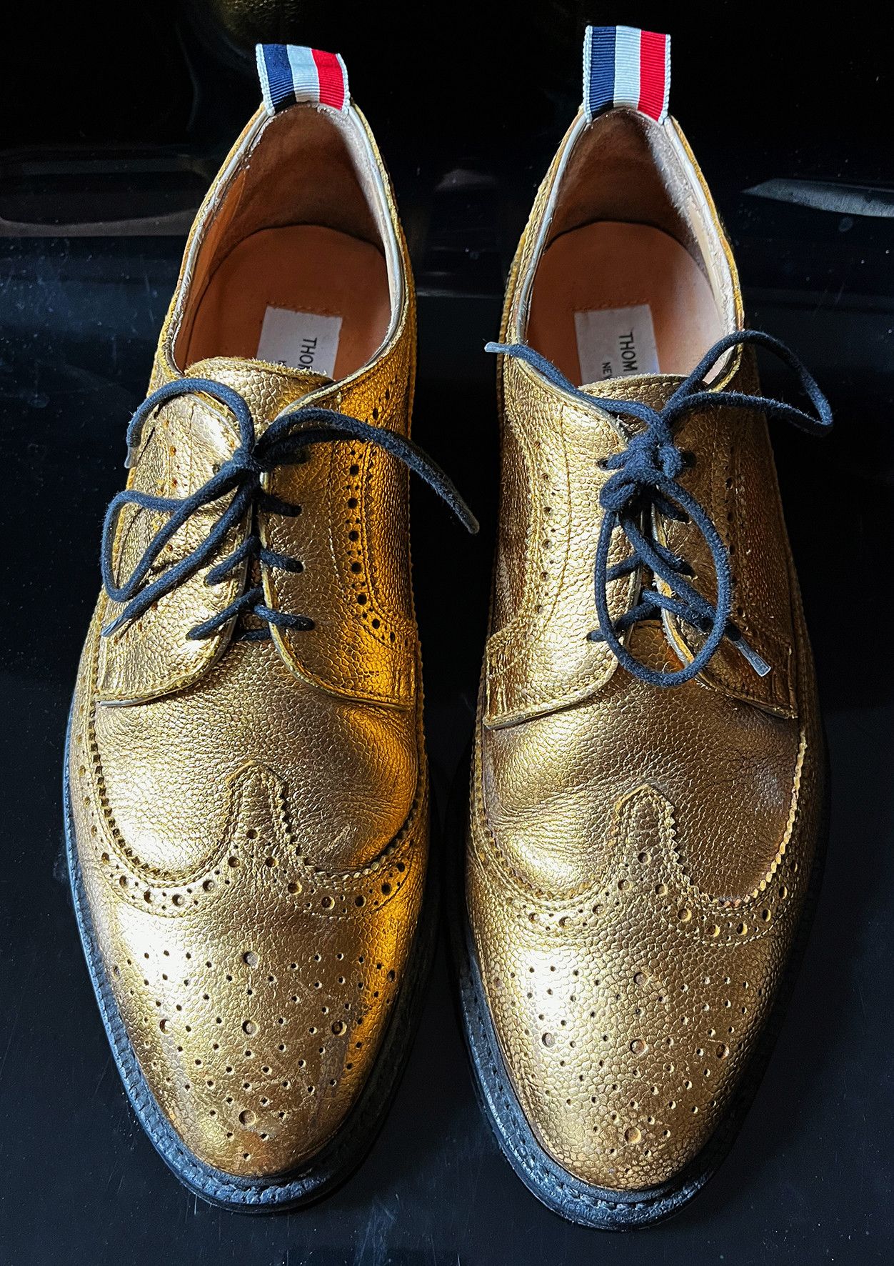 Thom Browne Gold Leather Wingtips | Grailed