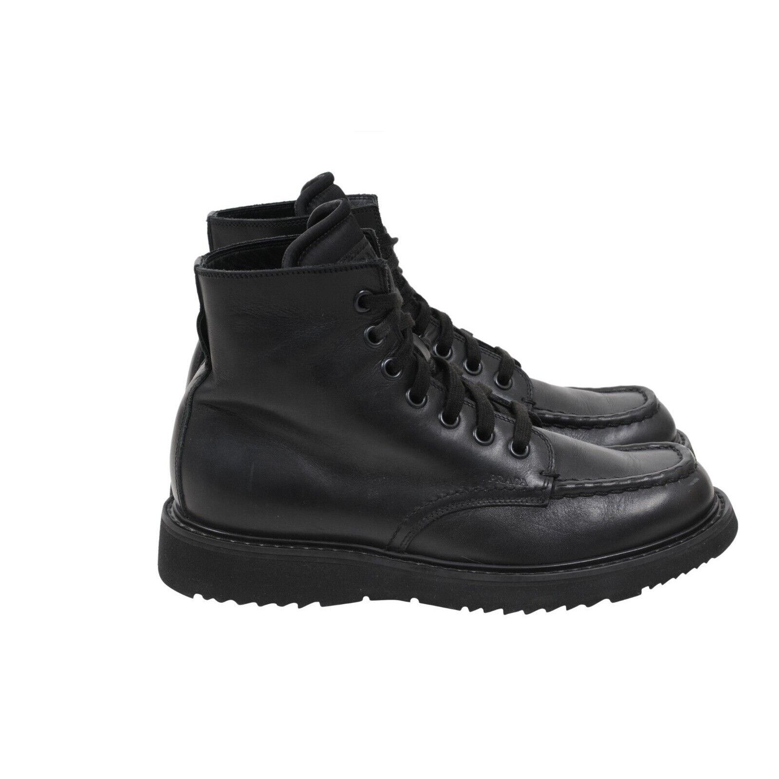 Prada Combat Half Boots Black Leather Square Toe - 01568 Size US 8.5 / EU 41-42 - 8 Thumbnail