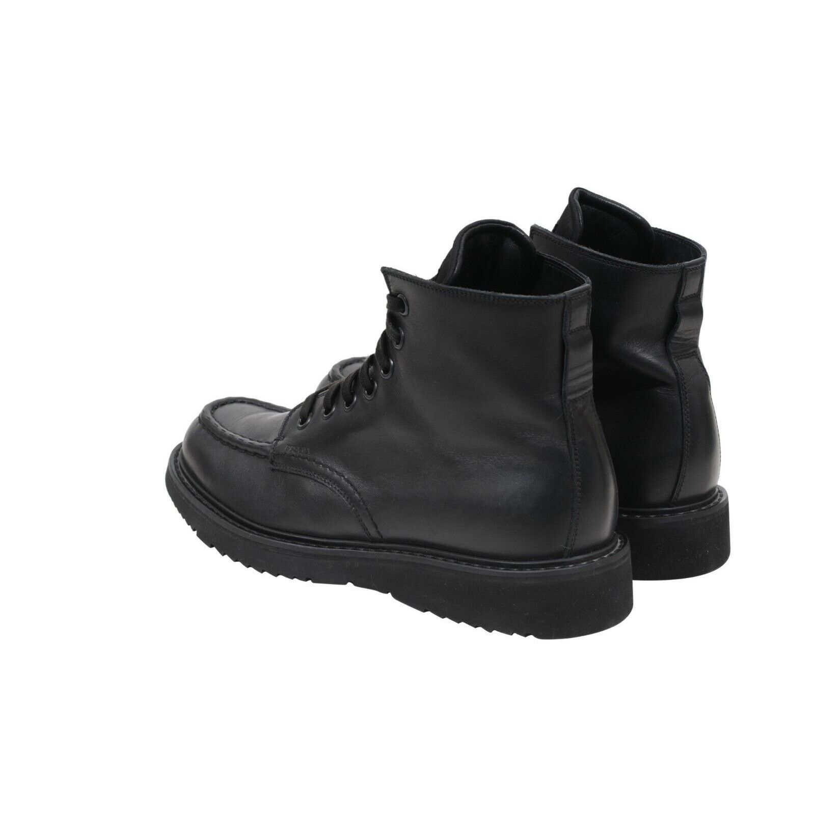 Prada Combat Half Boots Black Leather Square Toe - 01568 Size US 8.5 / EU 41-42 - 5 Thumbnail