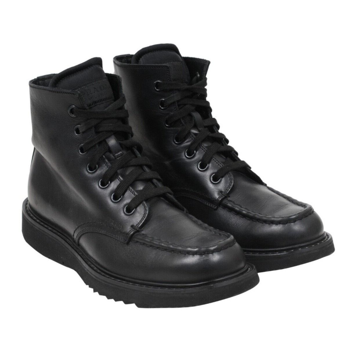 Prada Combat Half Boots Black Leather Square Toe - 01568 Size US 8.5 / EU 41-42 - 12 Thumbnail