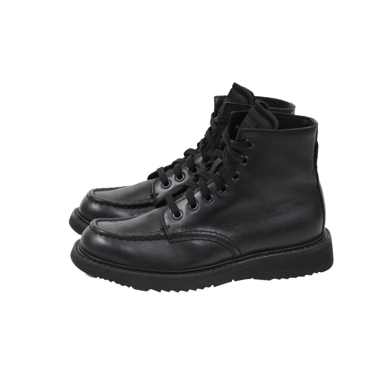 Prada Combat Half Boots Black Leather Square Toe - 01568 Size US 8.5 / EU 41-42 - 4 Thumbnail