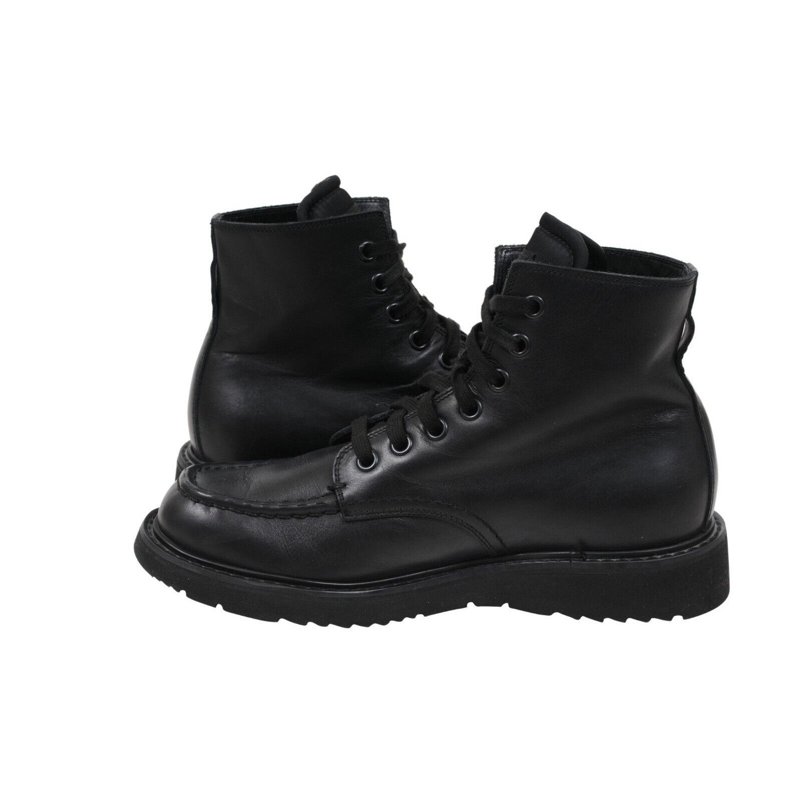 Prada Combat Half Boots Black Leather Square Toe - 01568 Size US 8.5 / EU 41-42 - 9 Thumbnail