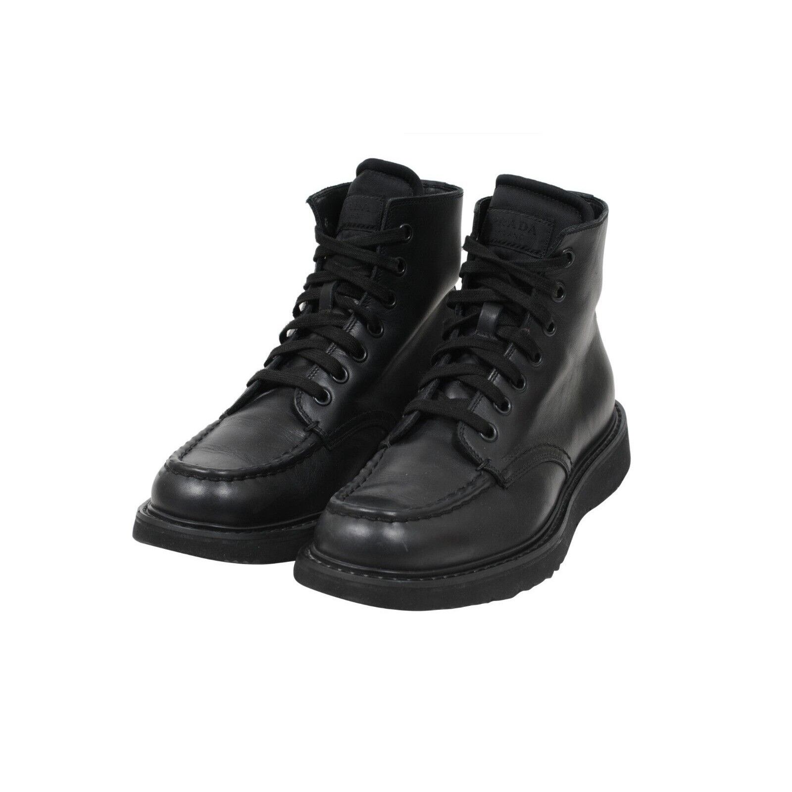 Prada Combat Half Boots Black Leather Square Toe - 01568 Size US 8.5 / EU 41-42 - 3 Thumbnail