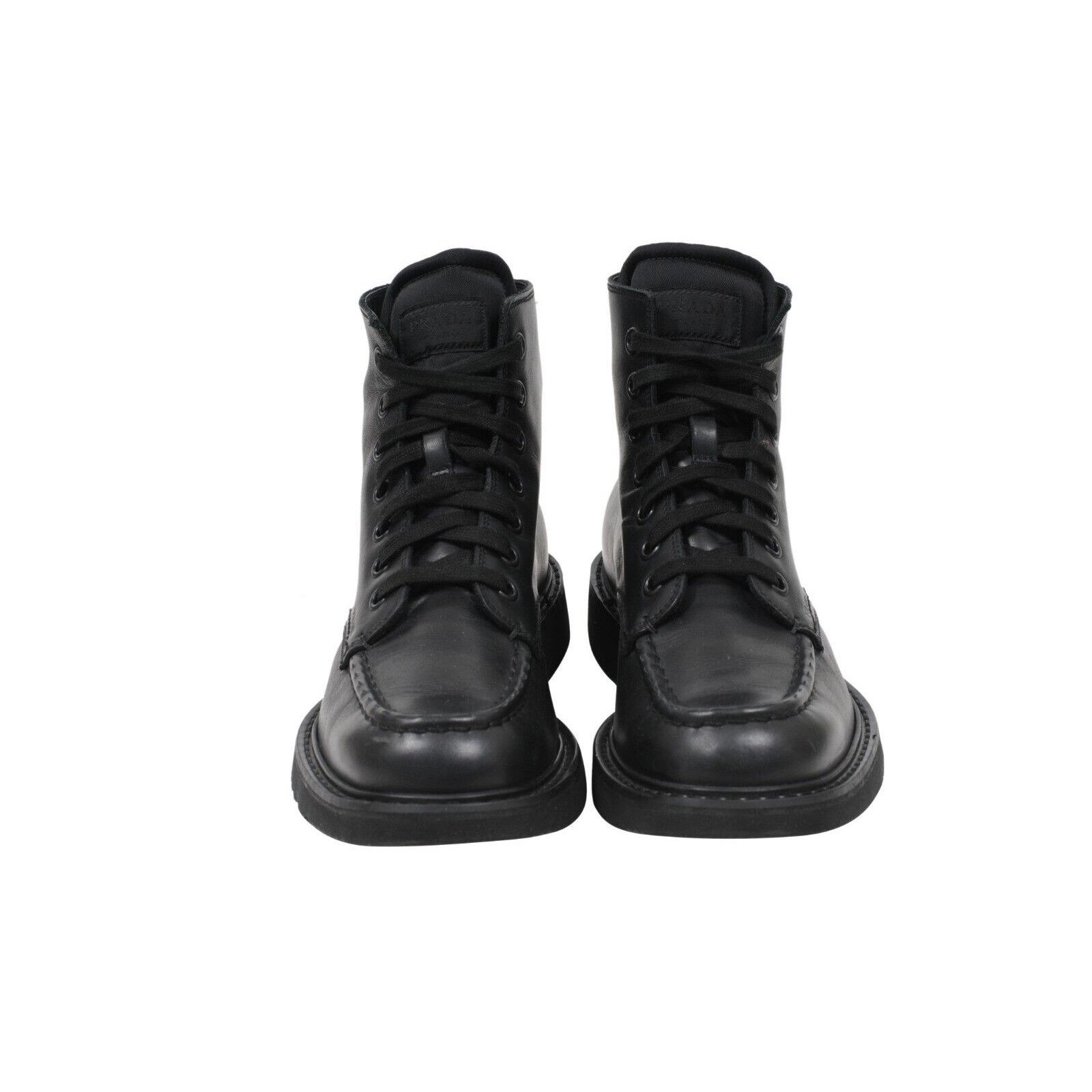Prada Combat Half Boots Black Leather Square Toe - 01568 Size US 8.5 / EU 41-42 - 2 Thumbnail