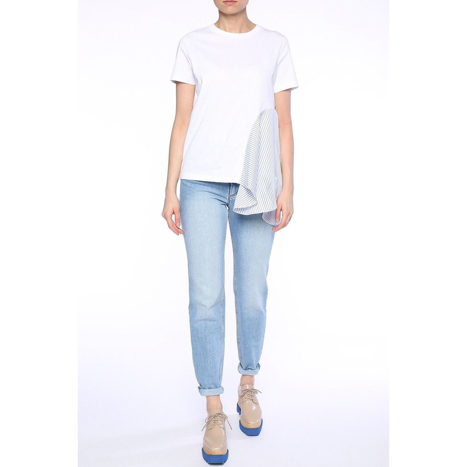 Stella McCartney White Asymmetric Top Stripe Panel T Shirt Size S / US 4 / IT 40 - 15 Thumbnail