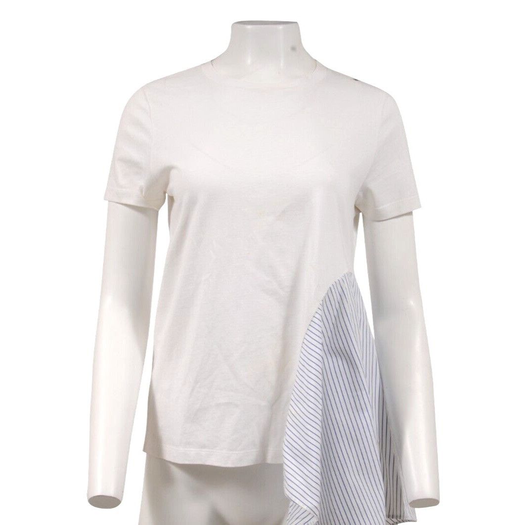 Stella McCartney White Asymmetric Top Stripe Panel T Shirt Size S / US 4 / IT 40 - 1 Thumbnail