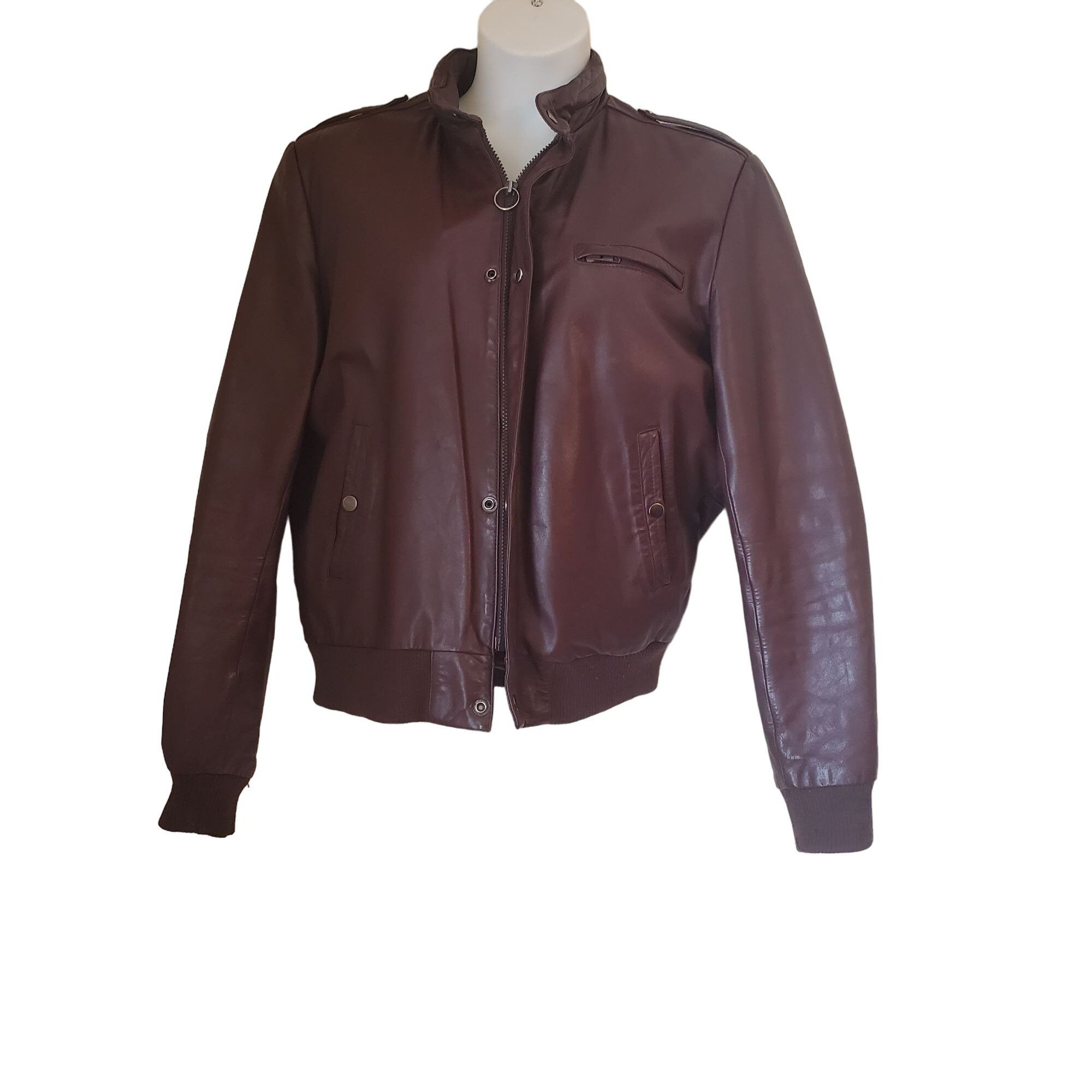 Vintage Reed 44L Red Brown Leather Bomber Jacket Coat Cospla