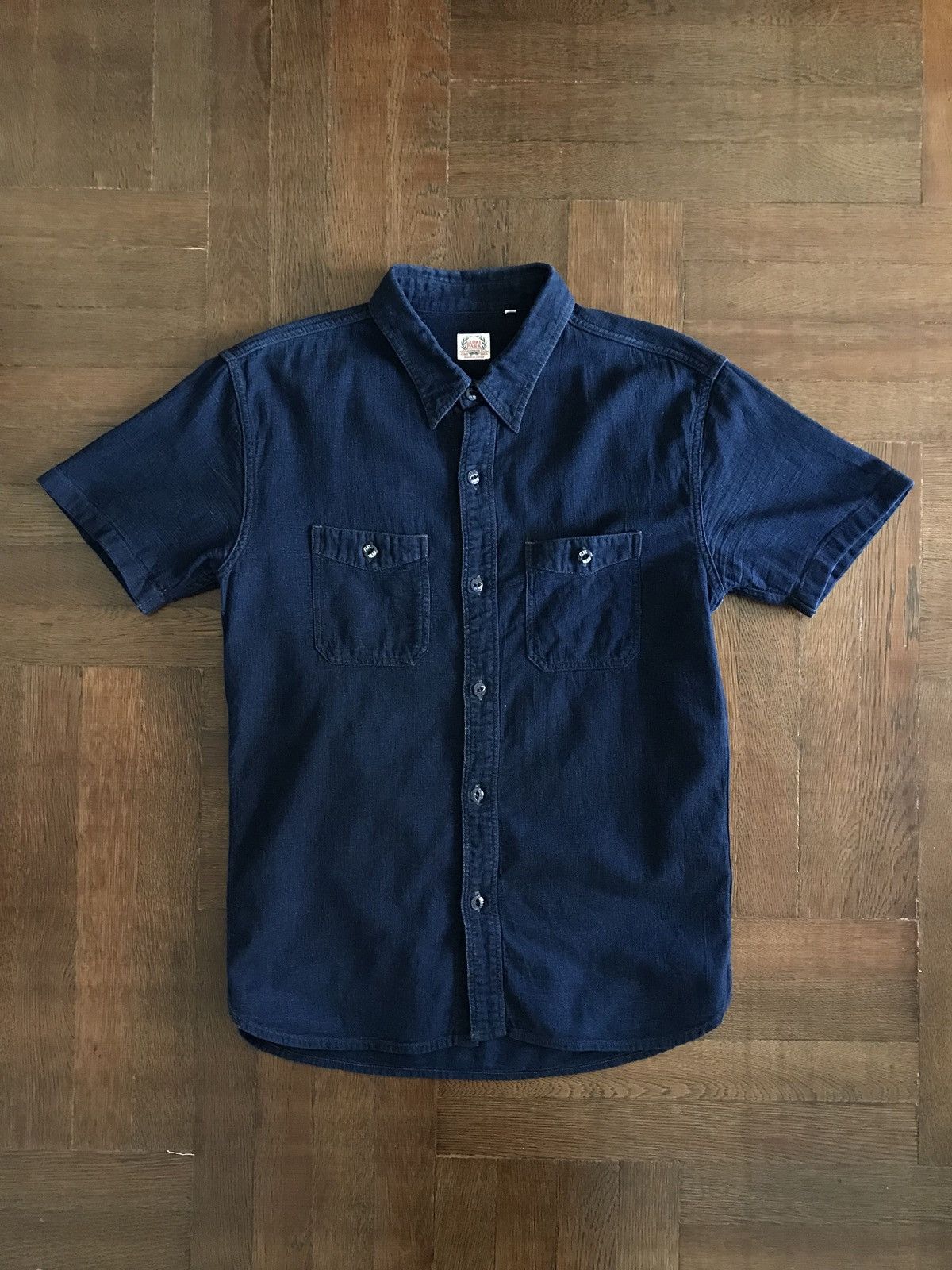 The Flat Head Indigo Dyed Selvedge Linen Shirt, Size 42 (Medium Self Edge)