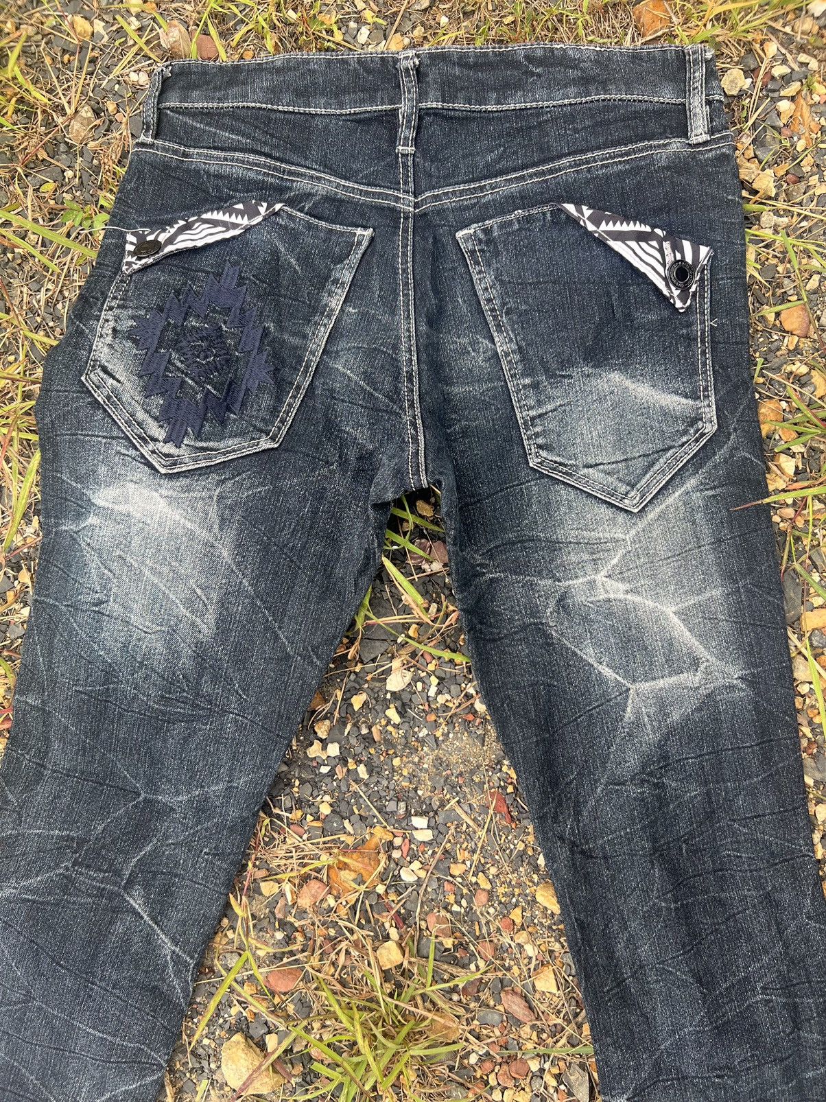 Japanese Brand × Vintage Distressed Jeans with rare design straight cut Size US 32 / EU 48 - 2 Thumbnail