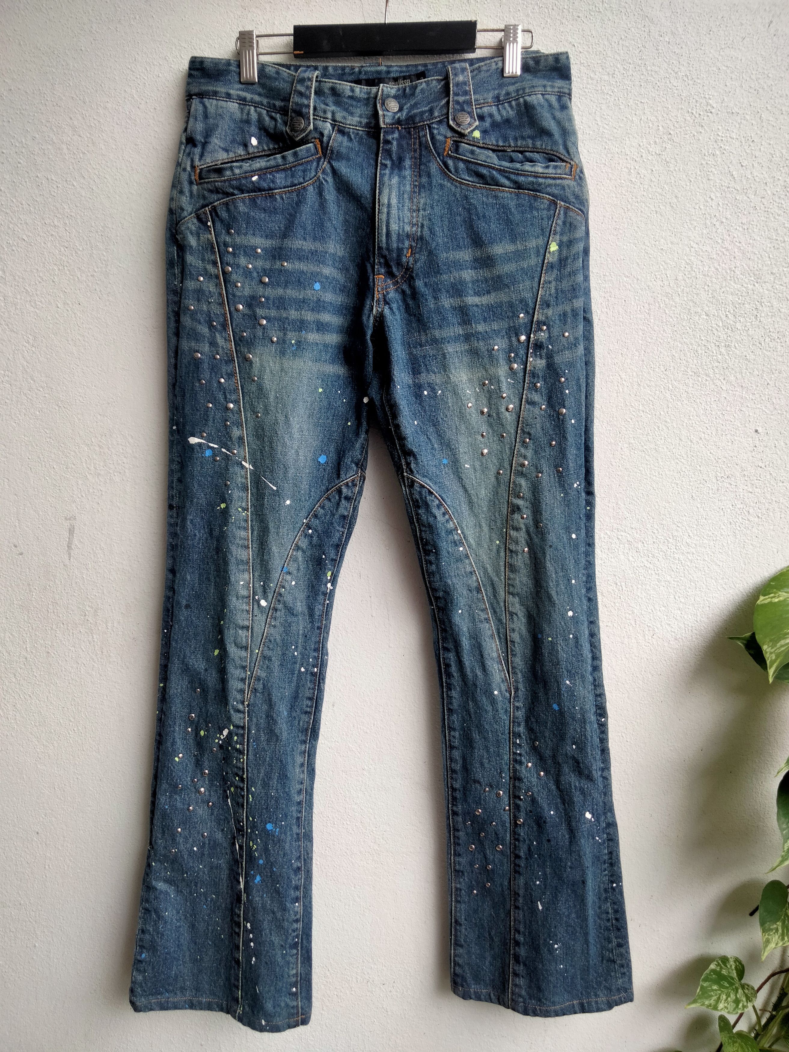 image of Hysteric Glamour Schlussel Denim Splattered in Sky Blue, Men's (Size 32)