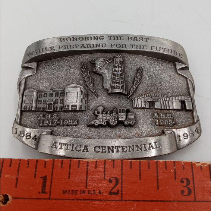 Vintage Attica Kansas Belt Buckle High School 1985 KS Oil 100 Years