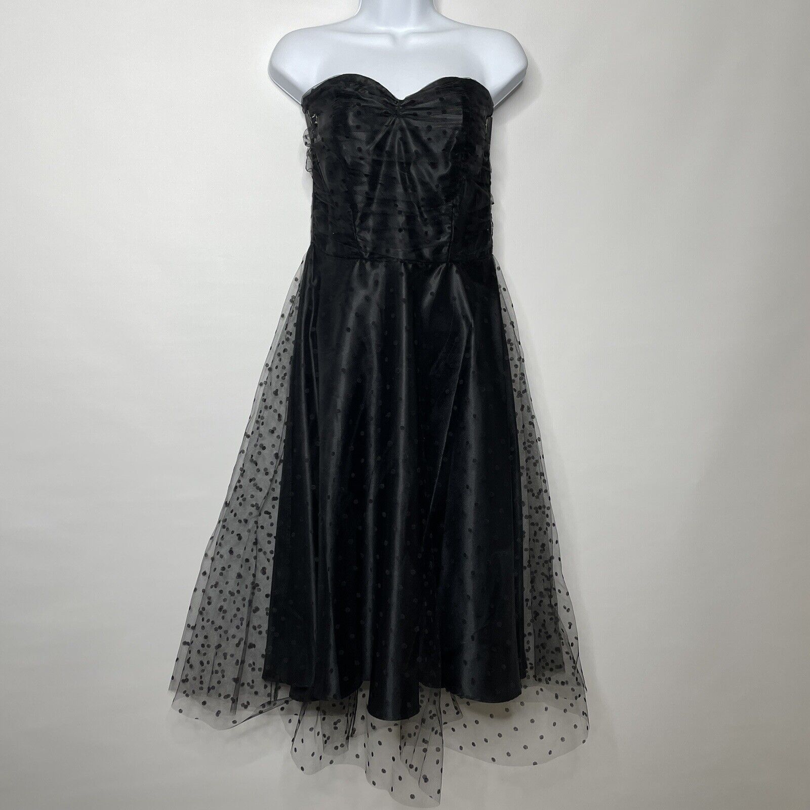 American Retro Stop Staring Black Polka Dot Tulle Satin Strapless Dress ...