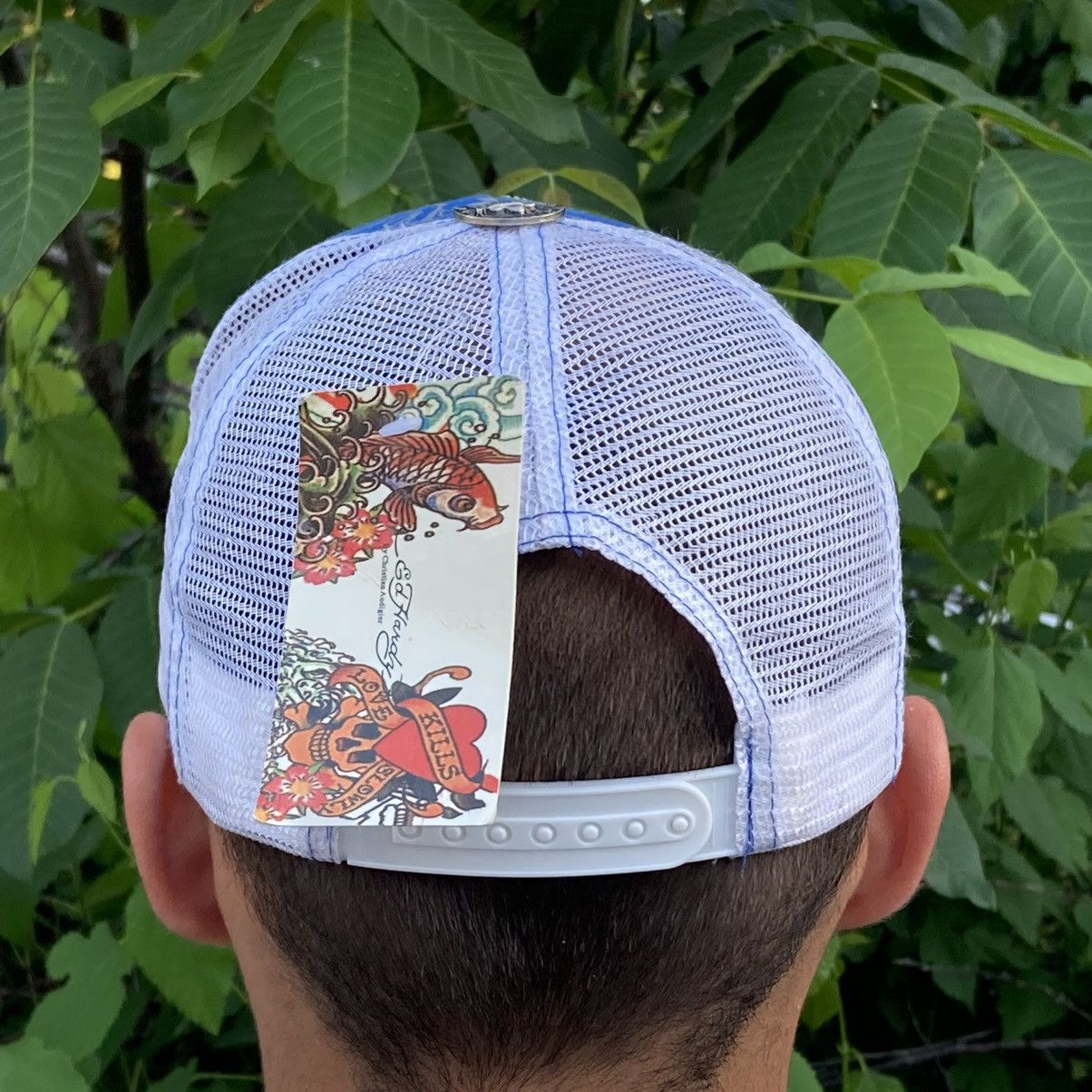 Christian Audigier × Ed Hardy NEW Ed Hardy rhinestones skulls blue trucker cap Size ONE SIZE - 5 Thumbnail