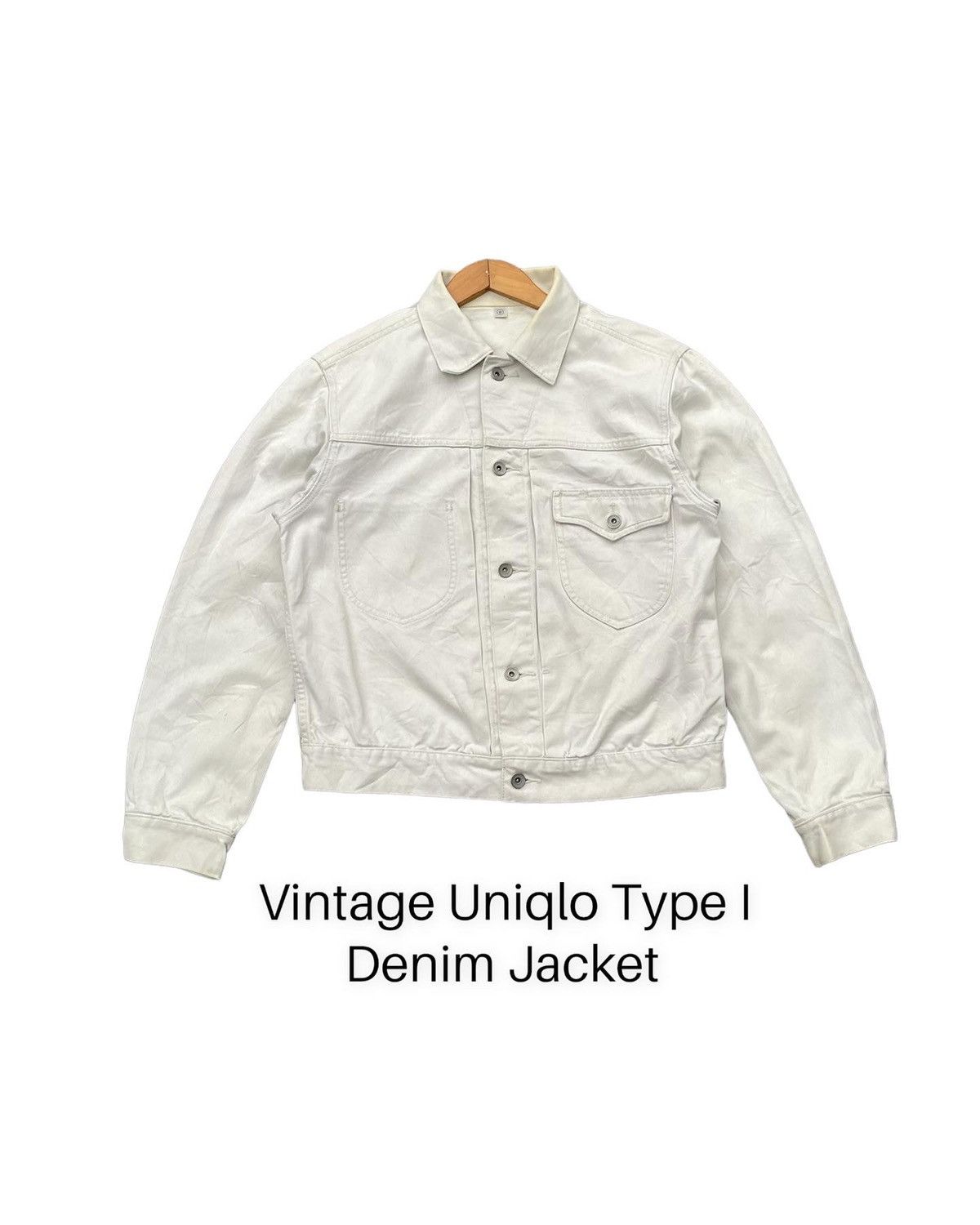 image of Vintage Uniqlo Type I Denim Jacket in Beige, Men's (Size Medium)
