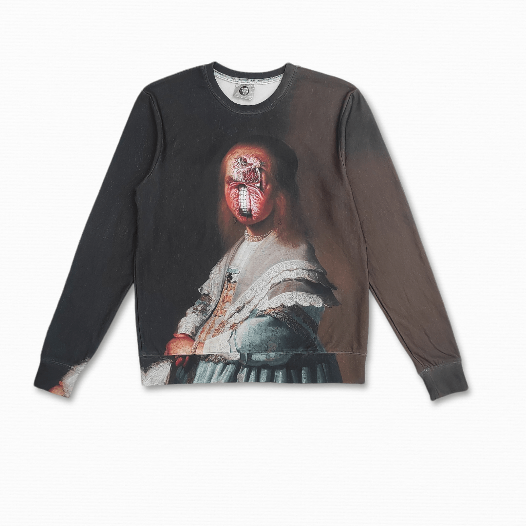 image of Mr Gugu And Miss Go x One Of A Kind Weird Monalisa Overprint Sweater, Men's (Size XS)