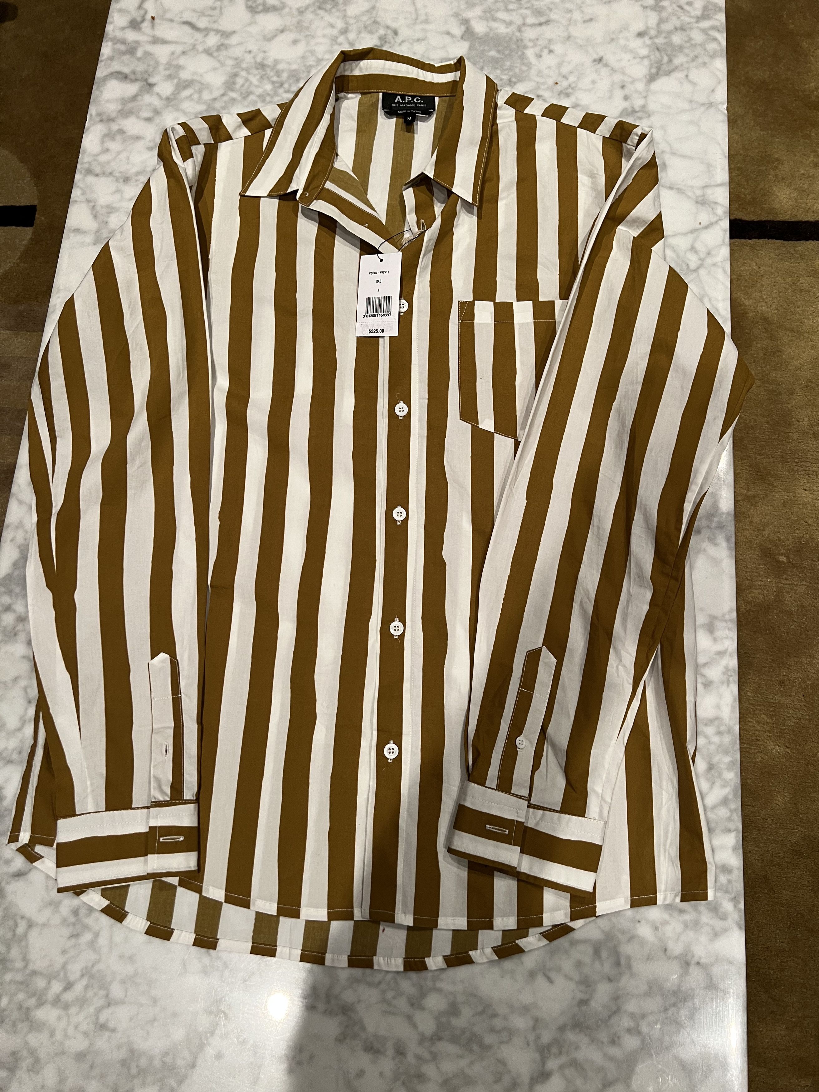 image of A P C Striped Button Up in White, Men's (Size Medium)