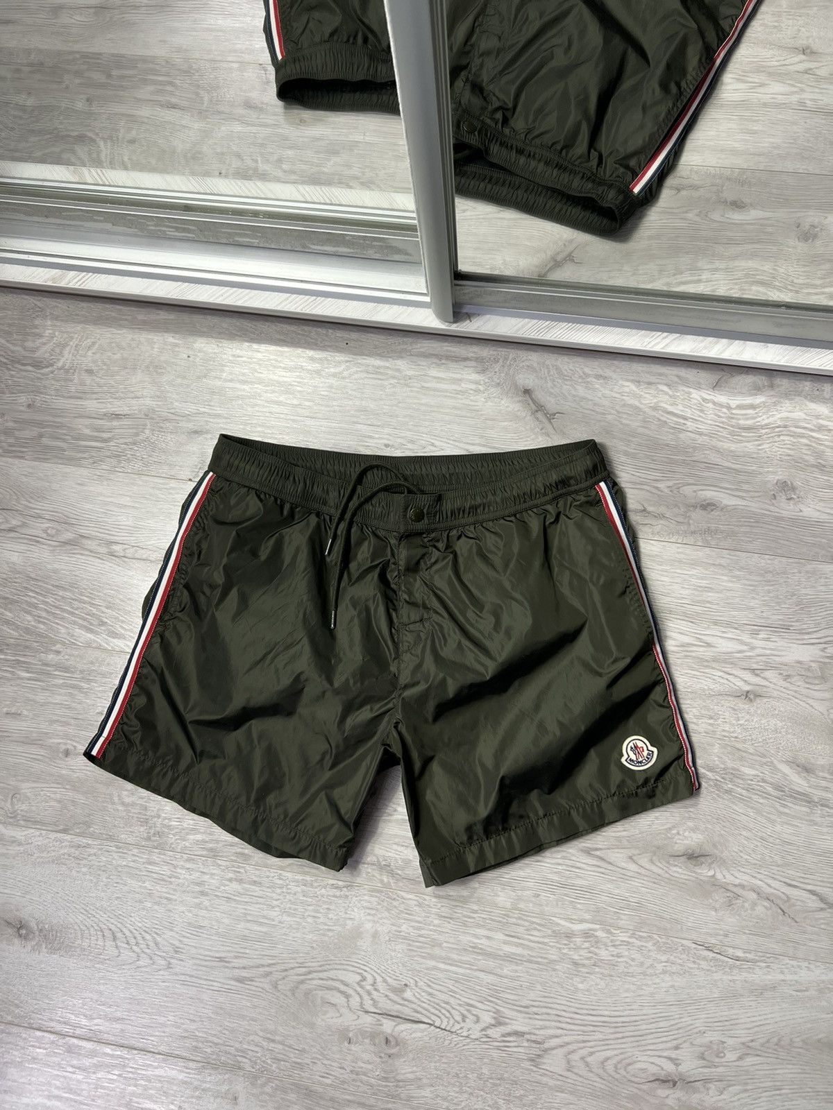 image of Moncler Boxer Mare Nylon Swim Shorts in Khaki, Men's (Size 34)