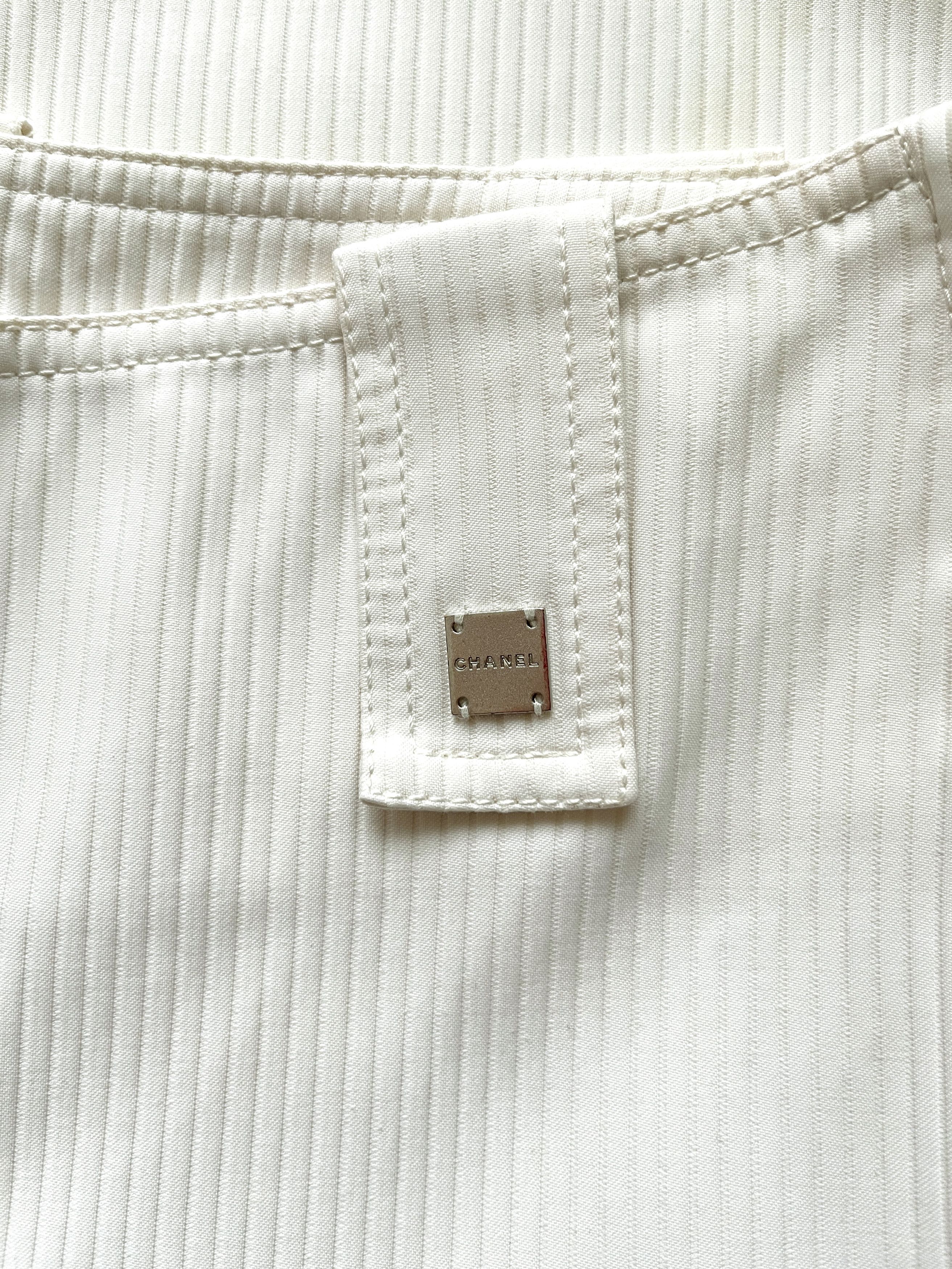 Chanel ⚡️QUICK SALE⚡️2001 Chanel Cream Ribbed Flared Pants Trousers Size 26" / US 2 / IT 38 - 3 Thumbnail