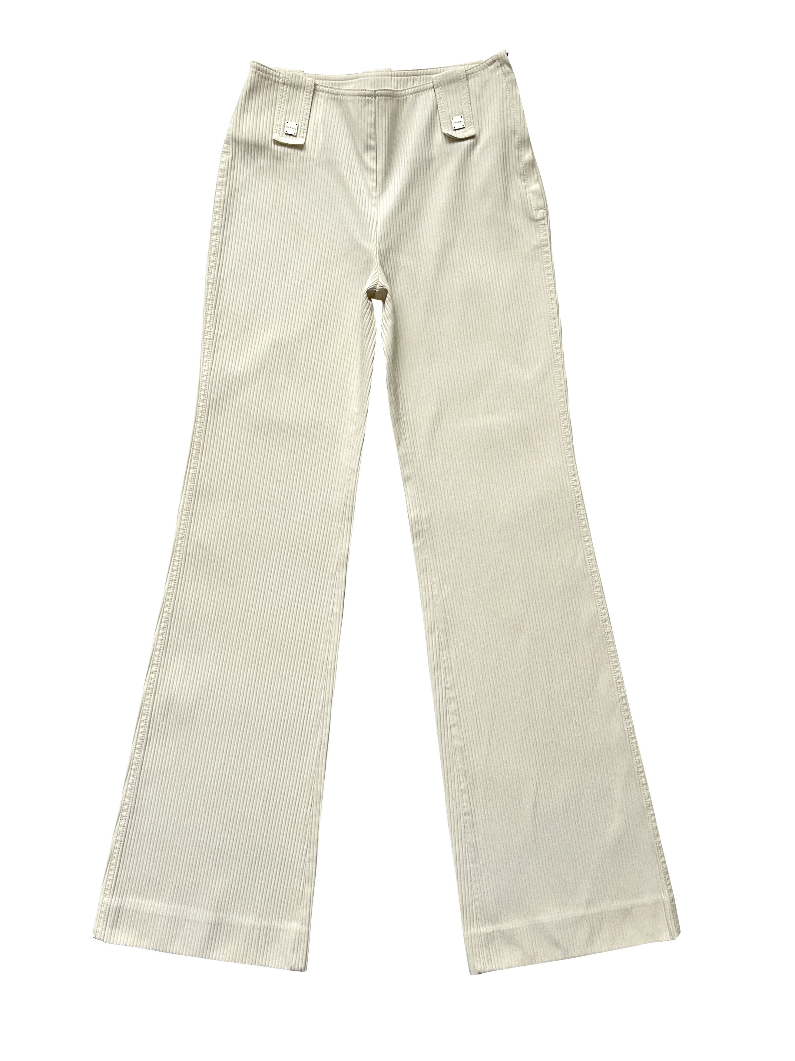 Chanel ⚡️QUICK SALE⚡️2001 Chanel Cream Ribbed Flared Pants Trousers Size 26" / US 2 / IT 38 - 1 Thumbnail