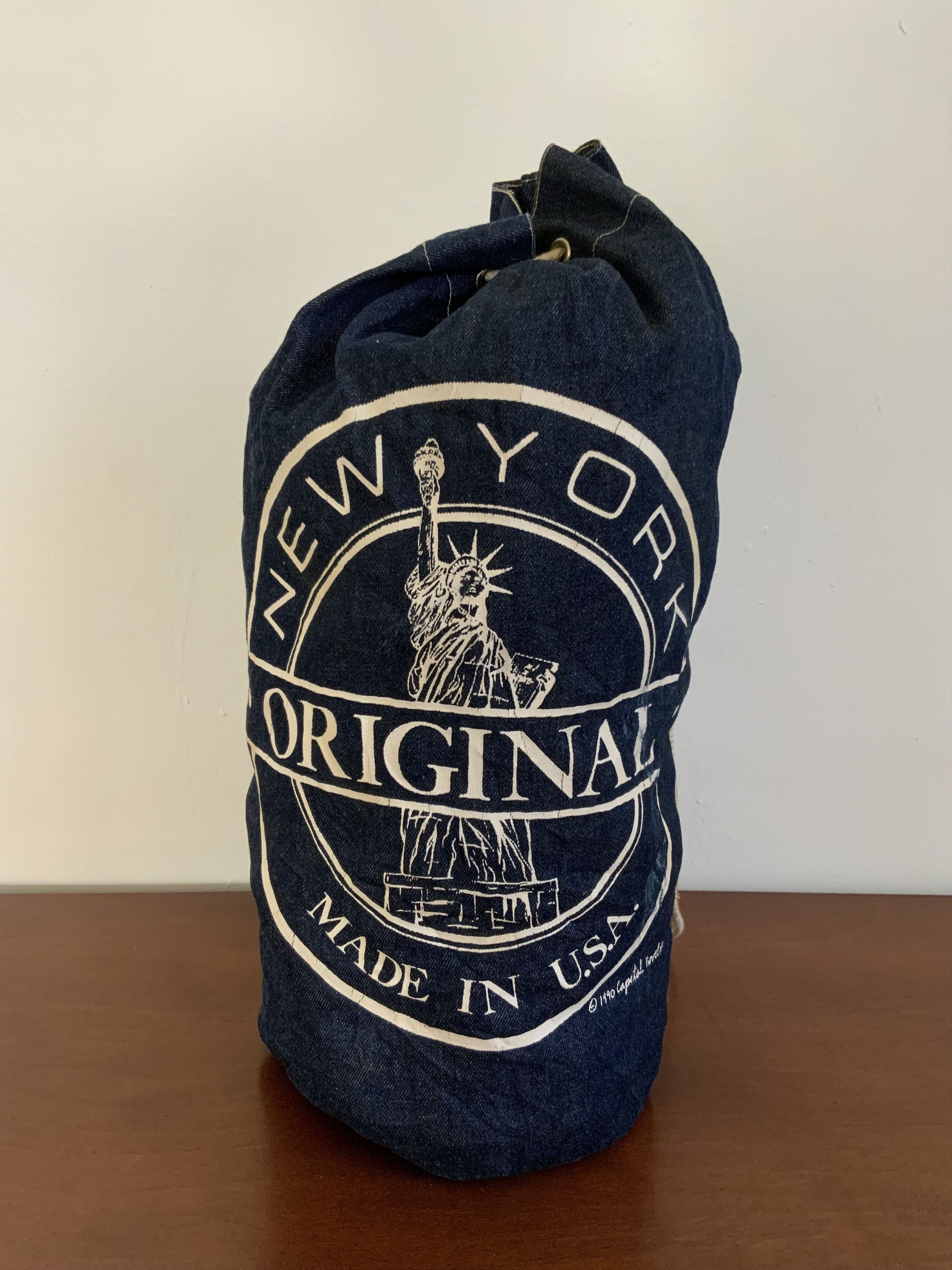 Japanese Brand Vintage 90s New York Capital Denim Bagpack Size ONE SIZE - 1 Thumbnail