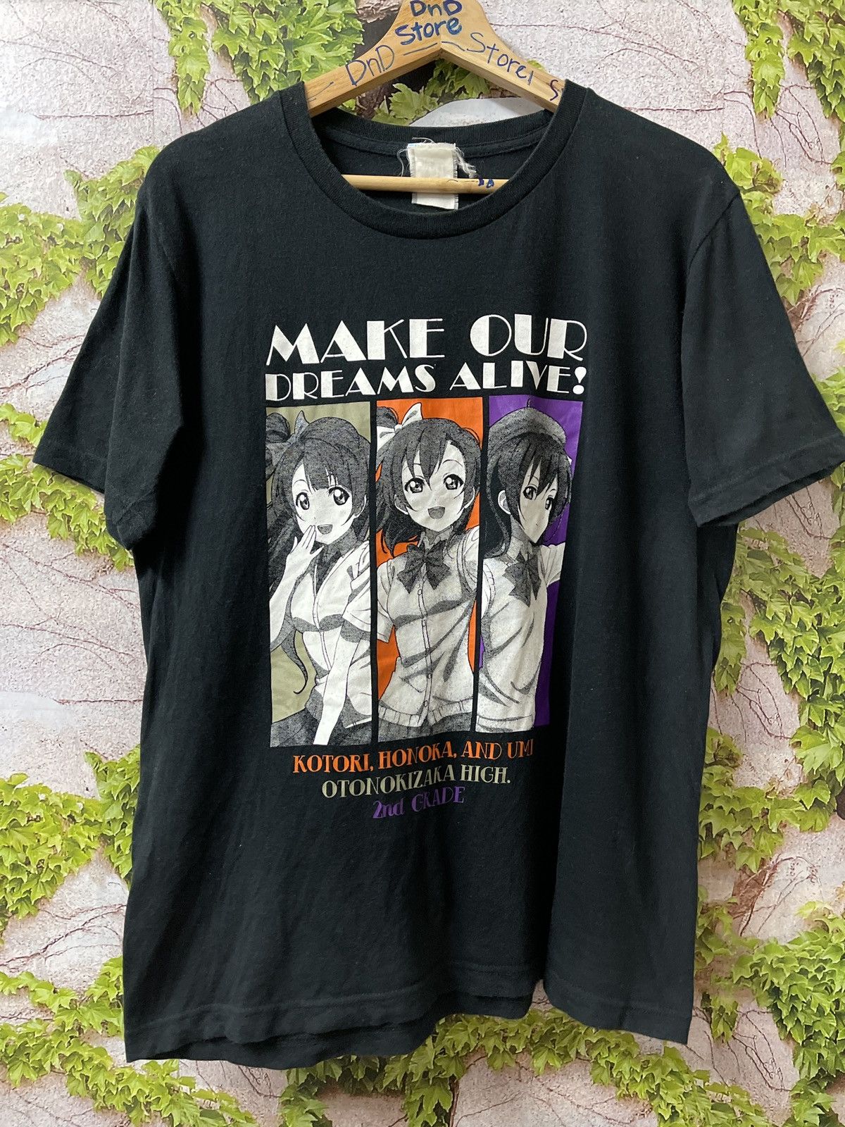 image of Beauty Beast x Vintage Anime Love Live Kotori/honaka/umi Tee Very in Black, Men's (Size Large)