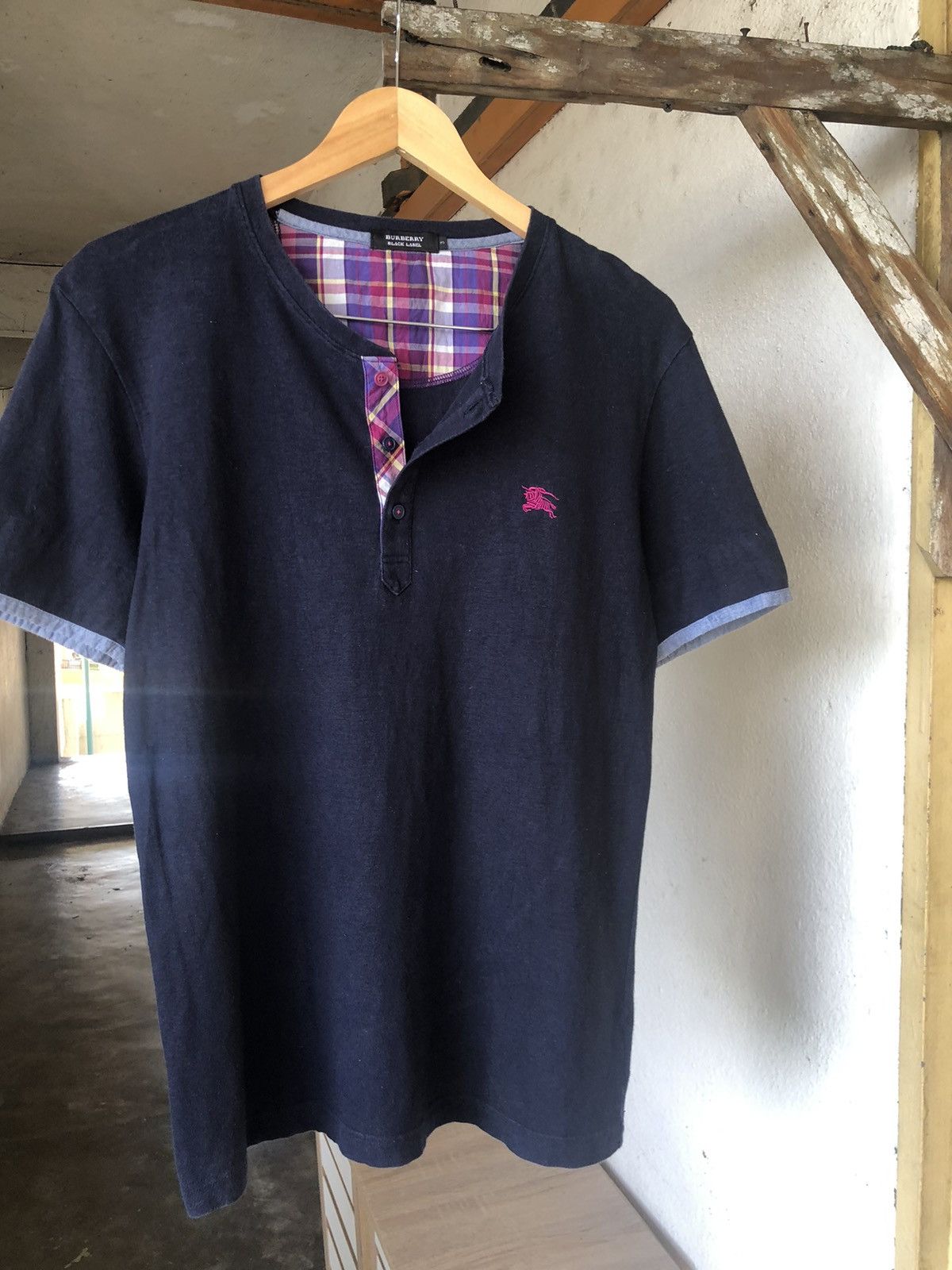 Burberry Vintage Burberry Black Label Nova Check Button Tshirt Size US M / EU 48-50 / 2 - 7 Thumbnail