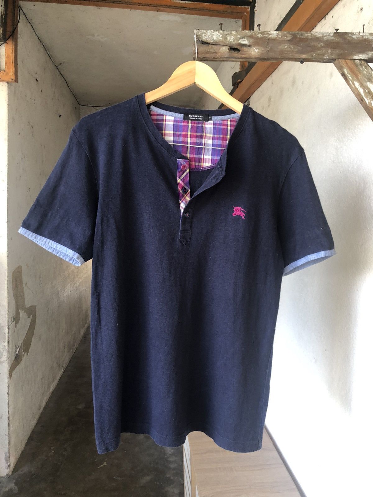 Burberry Vintage Burberry Black Label Nova Check Button Tshirt Size US M / EU 48-50 / 2 - 14 Thumbnail