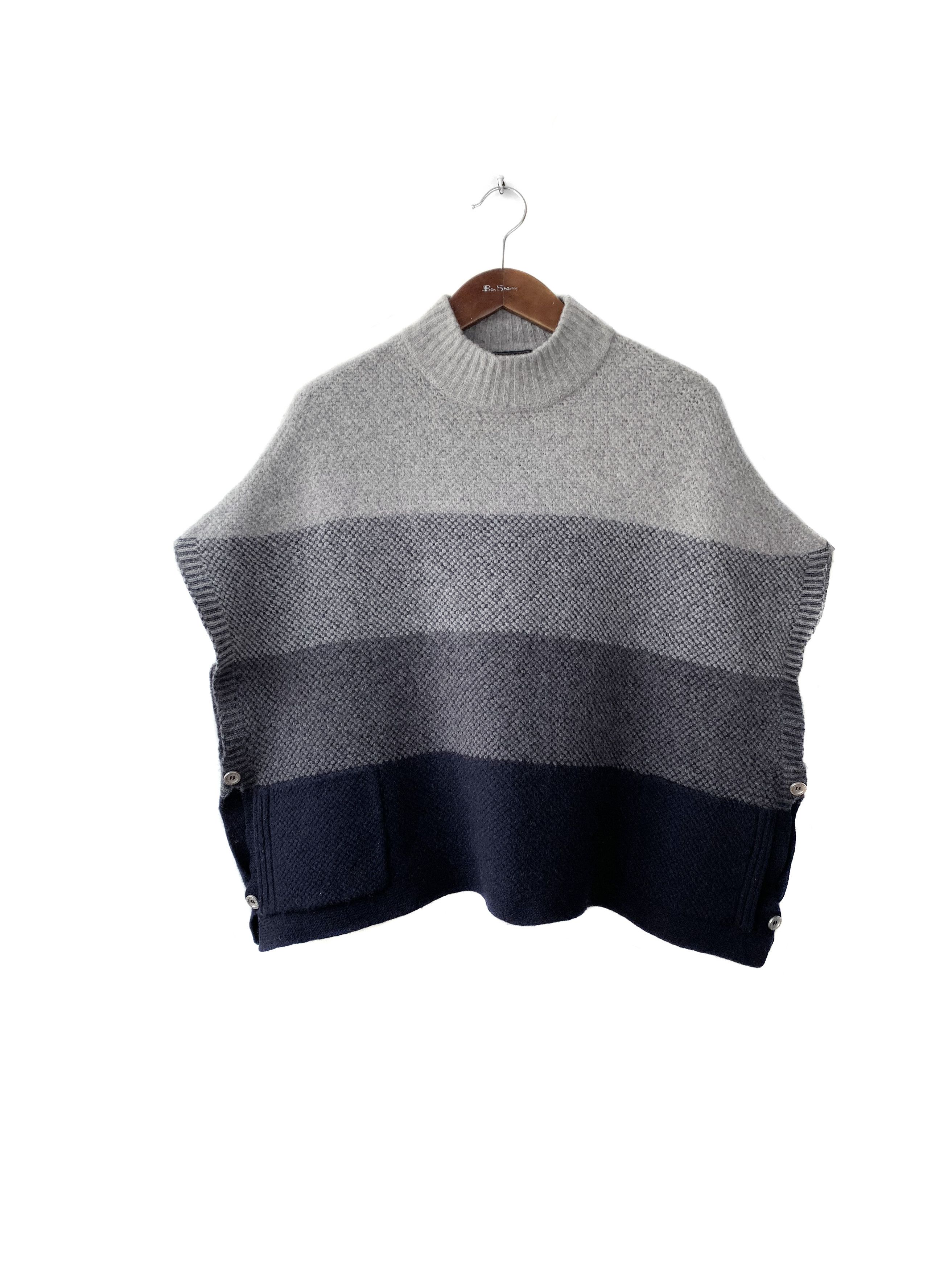 Barbour grey navy wool knit heather cape cloak poncho Tops