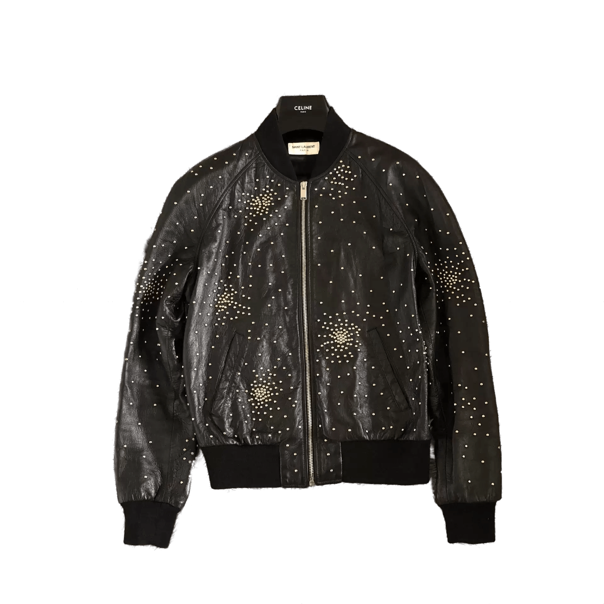 Saint laurent multi patch leather jacket sales
