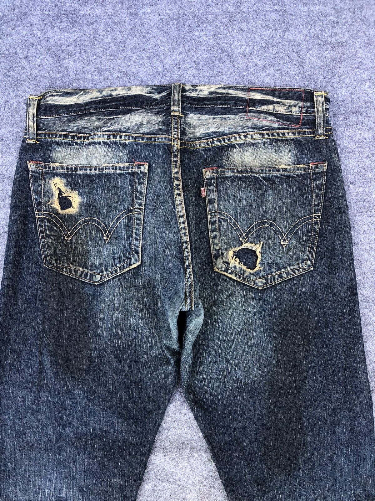 Edwin Last Drop🔥Rare🔥 Edwin Distressed Patchwork Denim Jeans Size US 38 / EU 54 - 4 Thumbnail