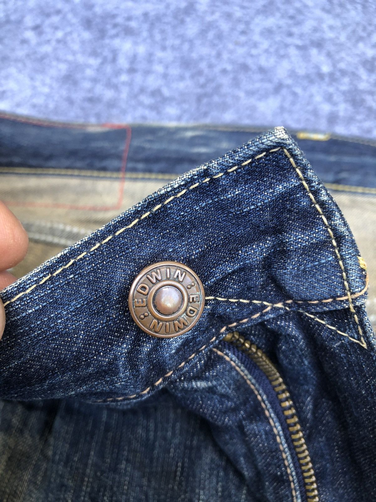 Edwin Last Drop🔥Rare🔥 Edwin Distressed Patchwork Denim Jeans Size US 38 / EU 54 - 6 Thumbnail