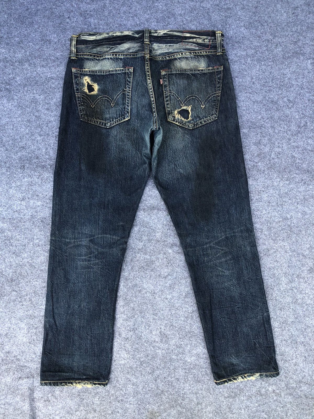 Edwin Last Drop🔥Rare🔥 Edwin Distressed Patchwork Denim Jeans Size US 38 / EU 54 - 2 Thumbnail