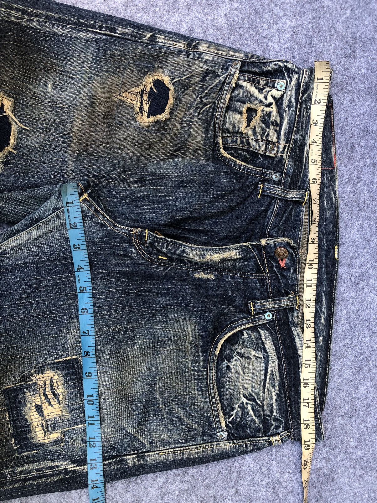 Edwin Last Drop🔥Rare🔥 Edwin Distressed Patchwork Denim Jeans Size US 38 / EU 54 - 11 Thumbnail