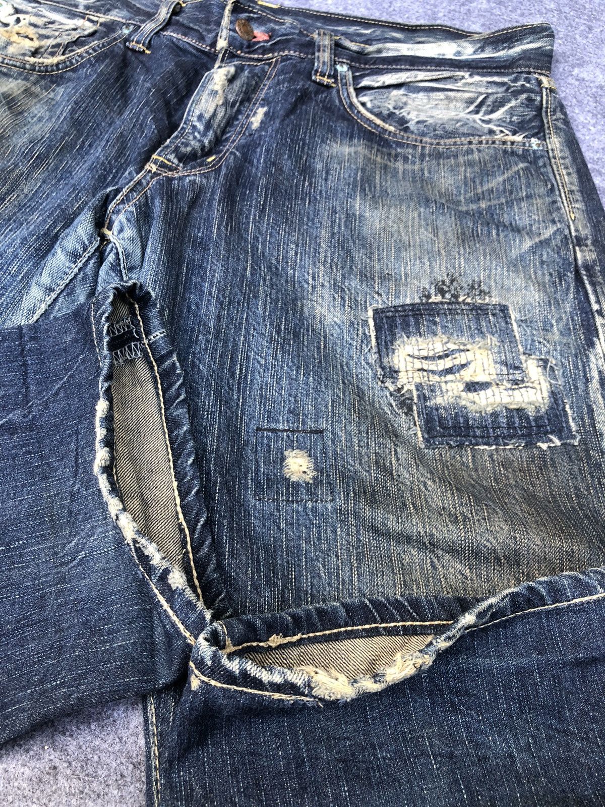 Edwin Last Drop🔥Rare🔥 Edwin Distressed Patchwork Denim Jeans Size US 38 / EU 54 - 10 Thumbnail