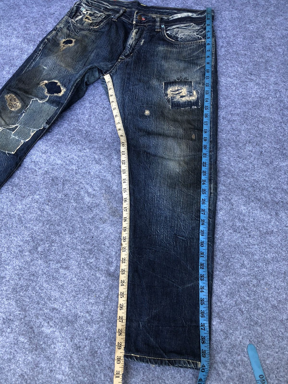 Edwin Last Drop🔥Rare🔥 Edwin Distressed Patchwork Denim Jeans Size US 38 / EU 54 - 14 Thumbnail