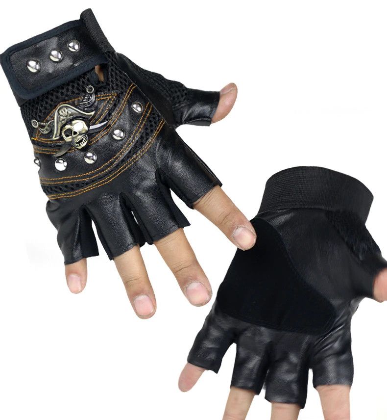 Jewelry Punk Skulls Rivet PU Leather Gloves Size ONE SIZE - 1 Thumbnail