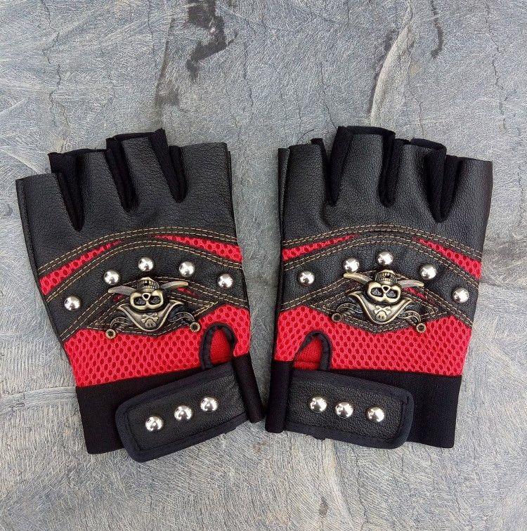 Jewelry Punk Skulls Rivet PU Leather Gloves Size ONE SIZE - 3 Thumbnail