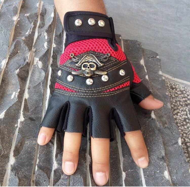 Jewelry Punk Skulls Rivet PU Leather Gloves Size ONE SIZE - 2 Thumbnail