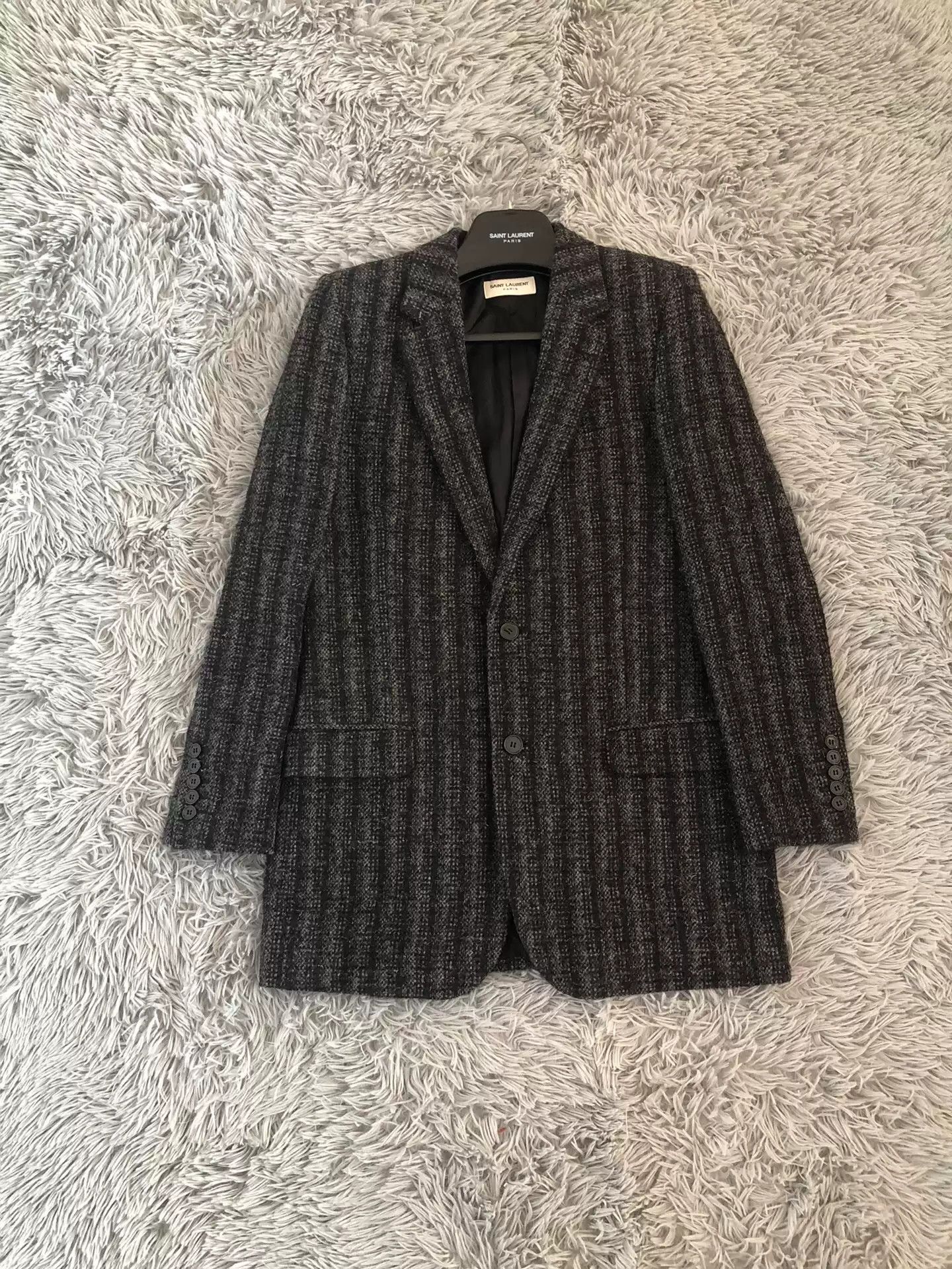 saint laurent Black and grey woven wool blazer