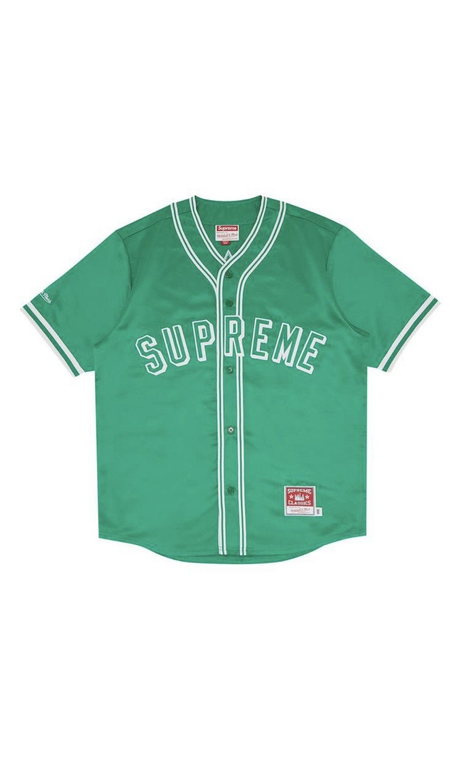 Supreme x Mitchell & Ness Satin Baseball Jersey 'Green' | Men's Size L