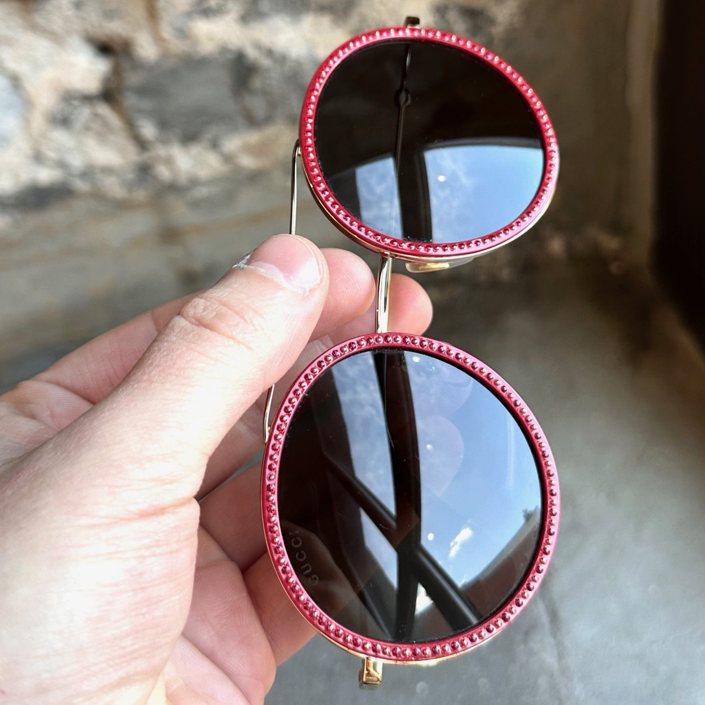 Gucci Gucci GG0061S Red Round Embellished Sunglasses Size ONE SIZE - 9 Thumbnail